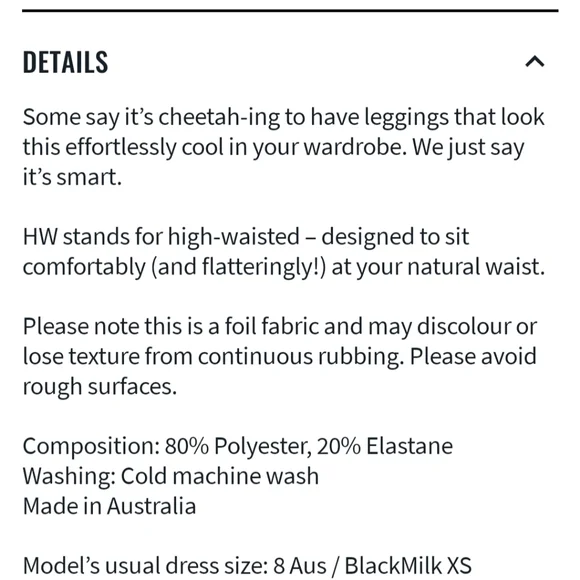 Blackmilk size Medium gold cheatah print high waisted leggings - Picture 3 of 4